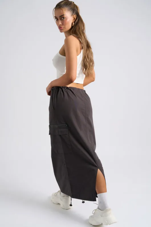 Charcoal Parachute Midi Skirt