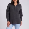 Charcoal Plain Oversized Half Zip