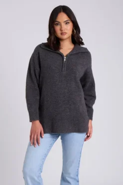Charcoal Plain Oversized Half Zip