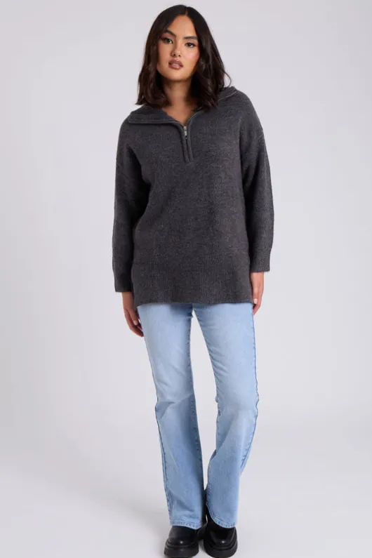 Charcoal Plain Oversized Half Zip