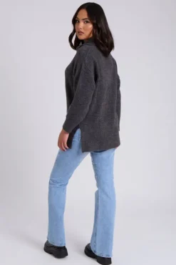 Charcoal Plain Oversized Half Zip