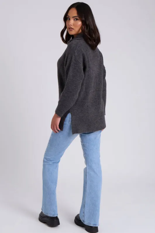 Charcoal Plain Oversized Half Zip