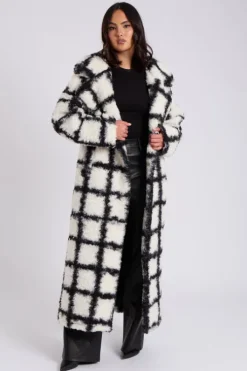 Checked Borg Longline Jacket
