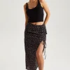 Chiffon Floral Ruched Side Midi Skirt