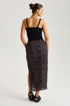 Chiffon Floral Ruched Side Midi Skirt