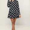 Cleo Black Spot Frill Mini Shirt Dress