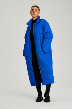 Cobalt Blue Longline Quilt Coat