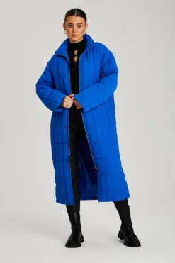Cobalt Blue Longline Quilt Coat