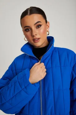 Cobalt Blue Longline Quilt Coat