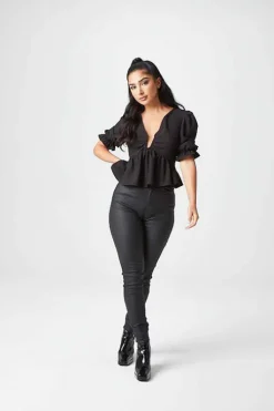 Collette Black U Bar Empire Peplum Top