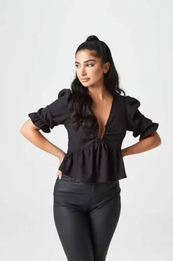 Collette Black U Bar Empire Peplum Top