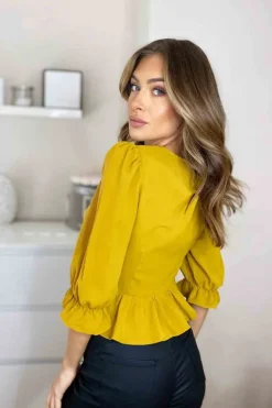 Collette Chartreuse U Bar Empire Peplum Top