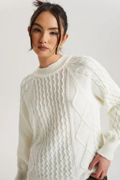 Cream Crew Neck Cable Jumper | Urban Bliss clothing