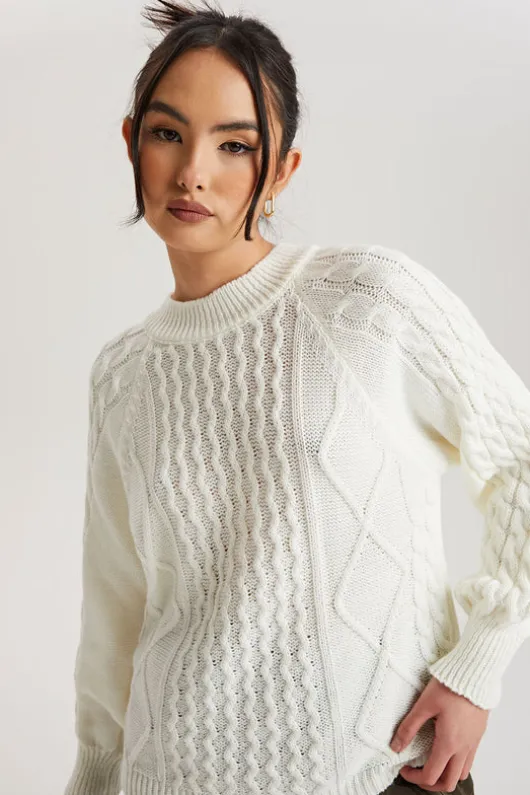 Cream Crew Neck Cable Jumper | Urban Bliss clothing