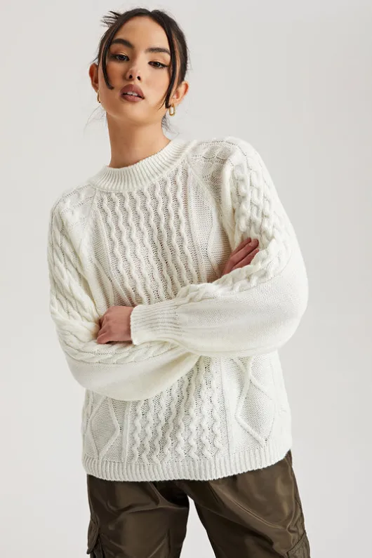 Cream Crew Neck Cable Jumper | Urban Bliss clothing