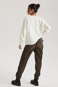 Cream Crew Neck Cable Jumper | Urban Bliss clothing