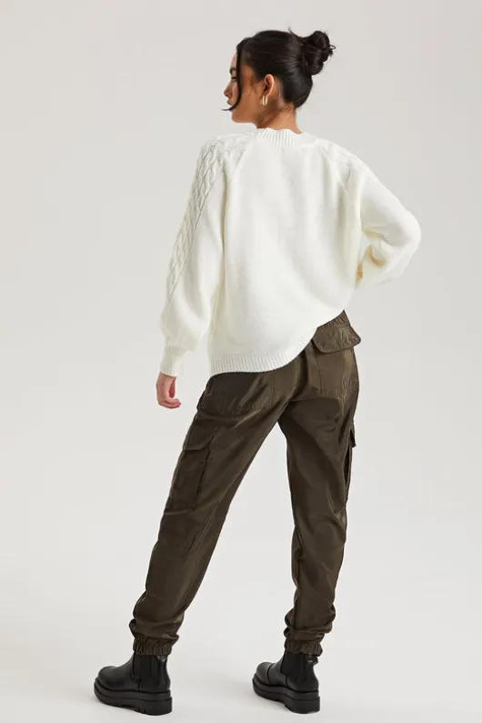 Cream Crew Neck Cable Jumper | Urban Bliss clothing