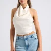 Cream Halter Cowl Neck Top