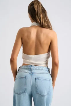 Cream Halter Cowl Neck Top