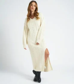 Cream Midaxi V Neck Dress