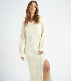 Cream Midaxi V Neck Dress
