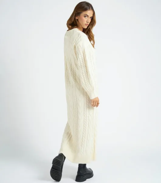 Cream Midaxi V Neck Dress