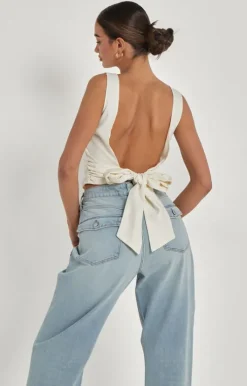 Cream Satin Tie Back Top