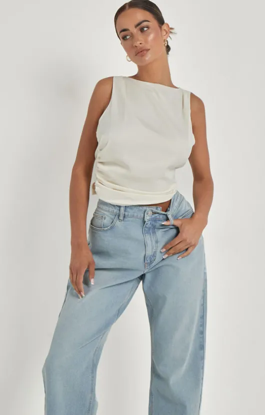 Cream Satin Tie Back Top