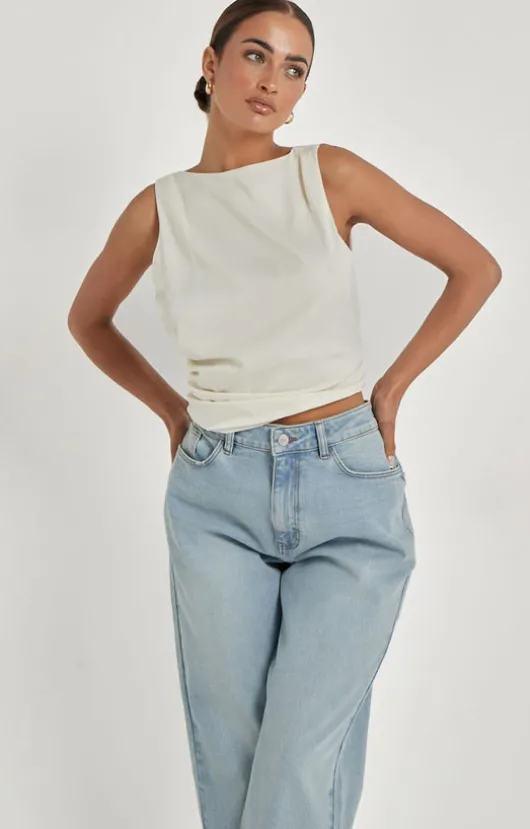 Cream Satin Tie Back Top