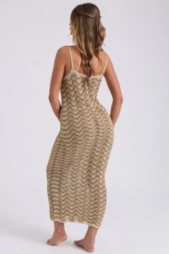 Crochet Metallic Stripe Maxi Dress