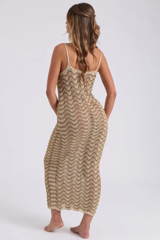 Crochet Metallic Stripe Maxi Dress