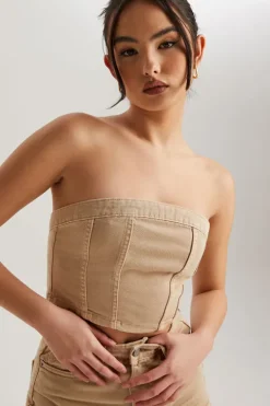 Denim Beige Crop Top