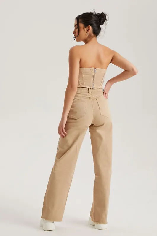 Denim Beige Crop Top