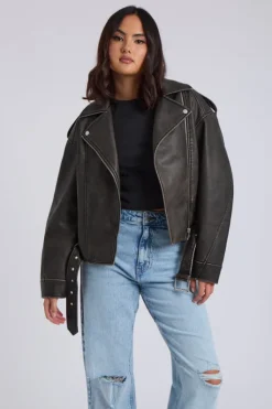 Distressed PU Biker Jacket
