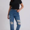 Elliott Mid Blue Ripped Mom Jeans