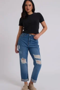Elliott Mid Blue Ripped Mom Jeans
