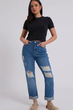 Elliott Mid Blue Ripped Mom Jeans