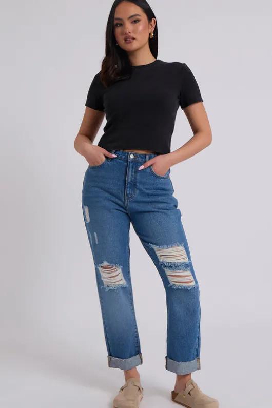 Elliott Mid Blue Ripped Mom Jeans