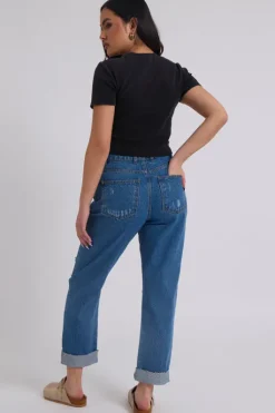 Elliott Mid Blue Ripped Mom Jeans