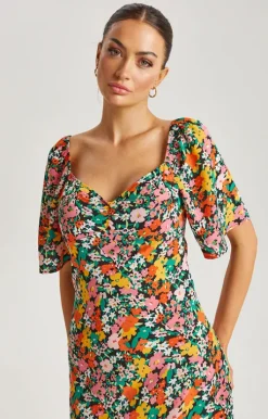 Floral Angel Sleeve Maxi Dress