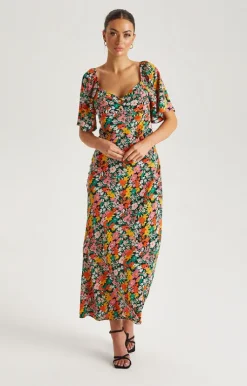 Floral Angel Sleeve Maxi Dress