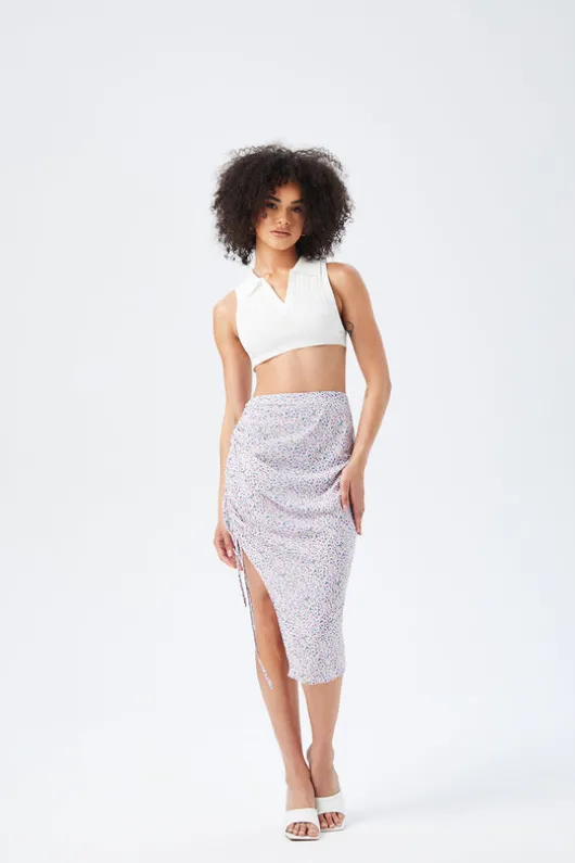 Floral Drawstring Side Midi Skirt