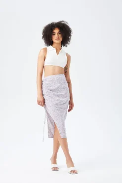 Floral Drawstring Side Midi Skirt