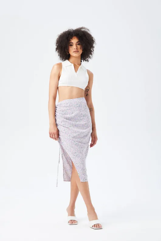 Floral Drawstring Side Midi Skirt