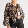 Floral Lattice Front Ruffle Top