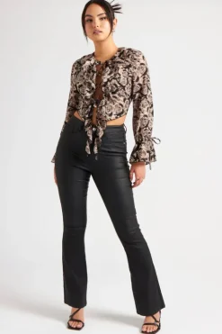 Floral Lattice Front Ruffle Top