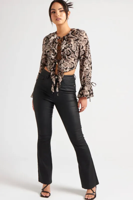 Floral Lattice Front Ruffle Top