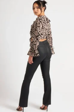 Floral Lattice Front Ruffle Top