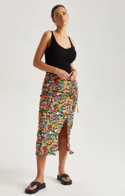 Floral Ruched Midi Skirt