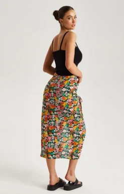 Floral Ruched Midi Skirt